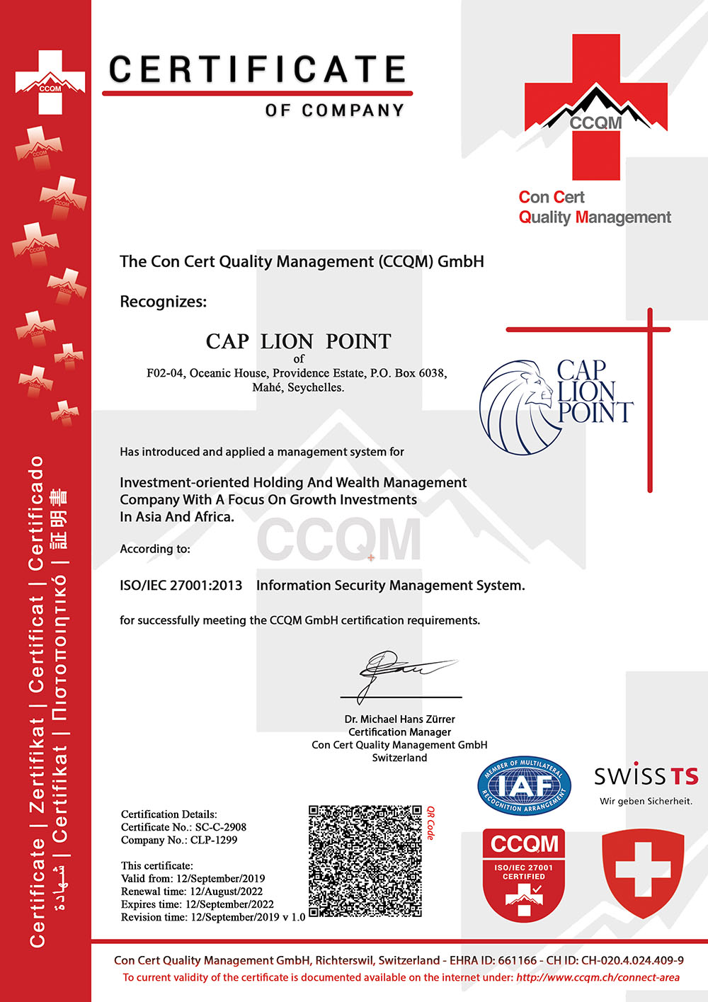 Cap Lion Point - ISO-27001-Certified
