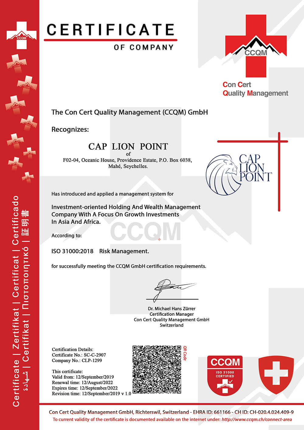 Cap Lion Point - ISO-31000-Certified